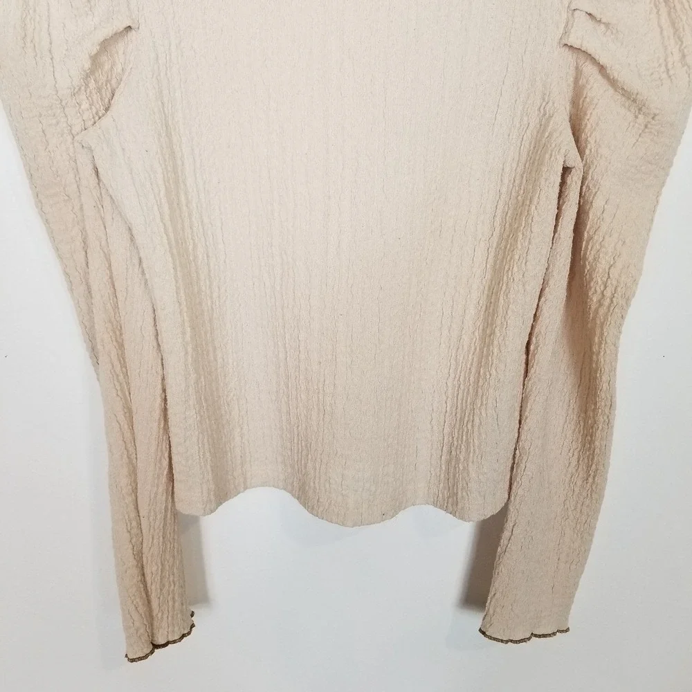 FREE PEOPLE Women Ela Mock Neck Puff Sleeve Long Sleeve Top‎ Sz M Ivory Boho
